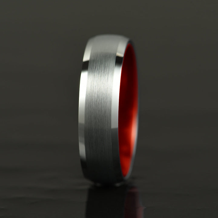 Pristine Passion Red Interior Silver Tungsten Wedding Band 6MM - Rings By Pristine