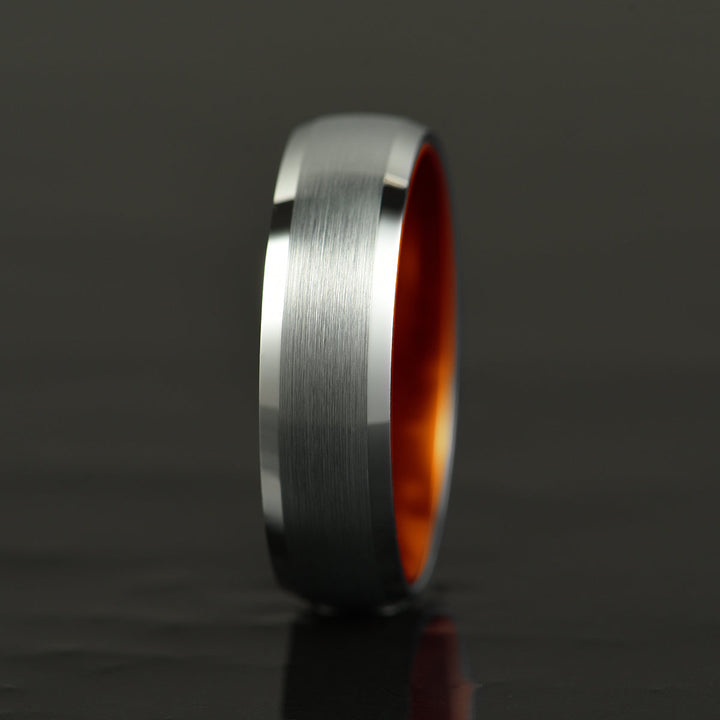 Pristine Passion Orange Interior Silver Tungsten Wedding Band 6MM - Rings By Pristine