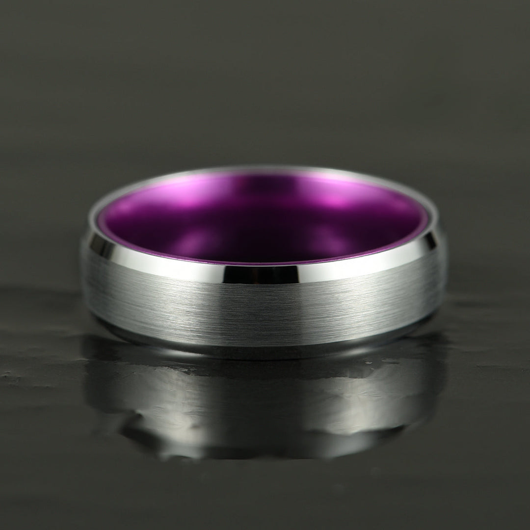 Pristine Passion Purple  Interior Silver Tungsten Wedding Band 4MM - Rings By Pristine