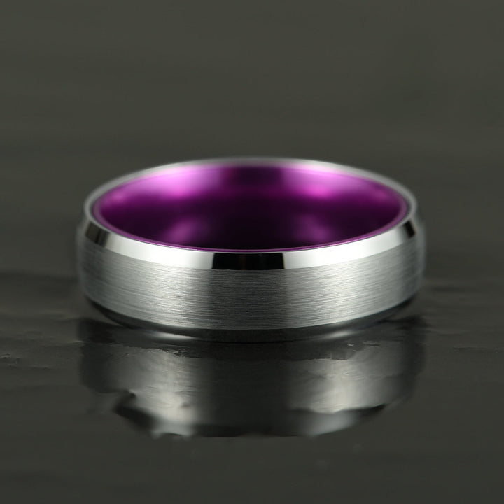 Pristine Passion Purple  Interior Silver Tungsten Wedding Band 4MM - Rings By Pristine