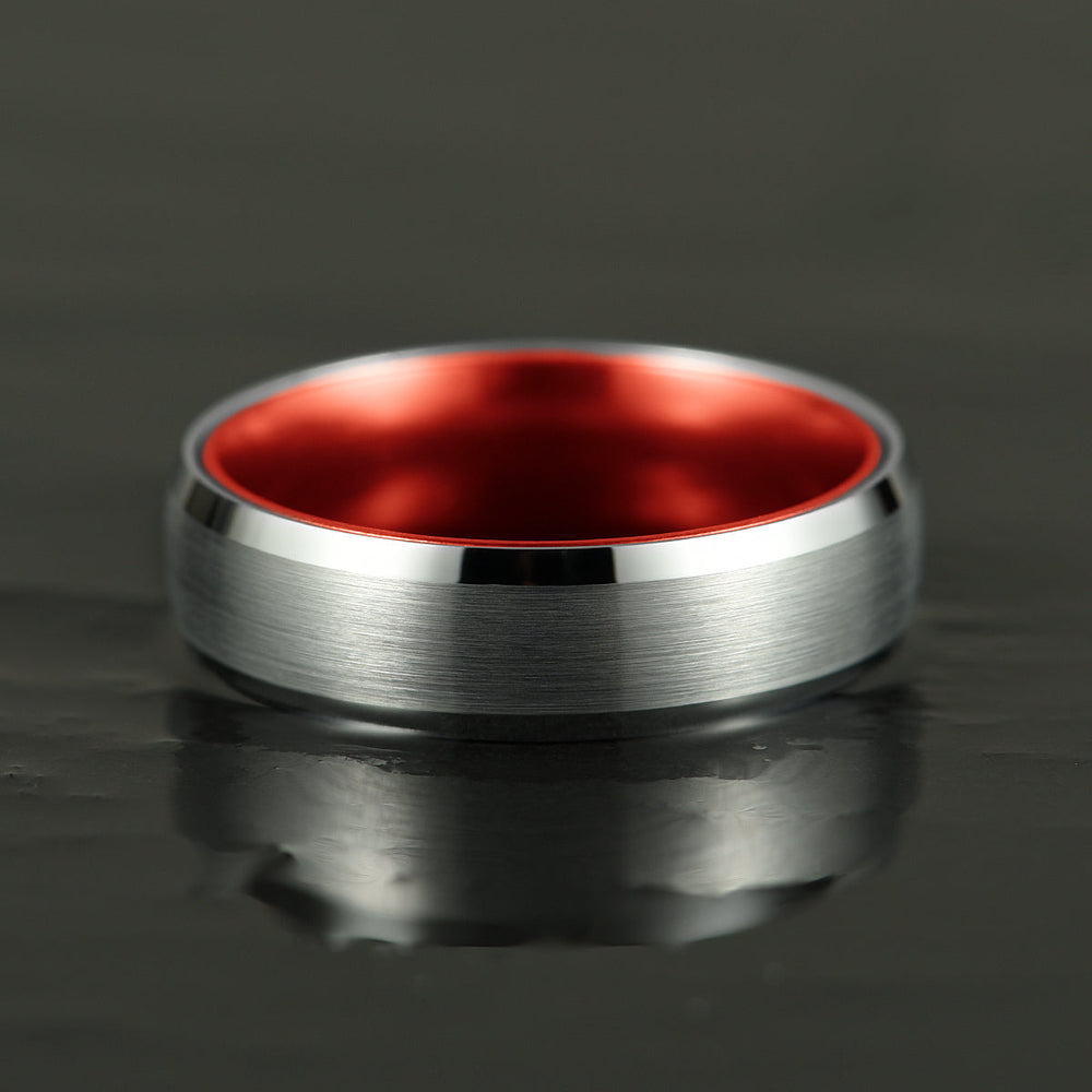 Pristine Passion Red Interior Silver Tungsten Wedding Band 6MM - Rings By Pristine