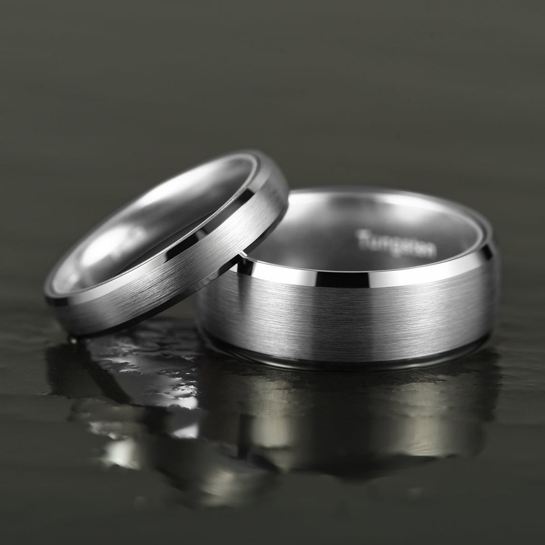 Pristine Passion Silver Interior Silver Tungsten Wedding Band 8MM - Rings By Pristine
