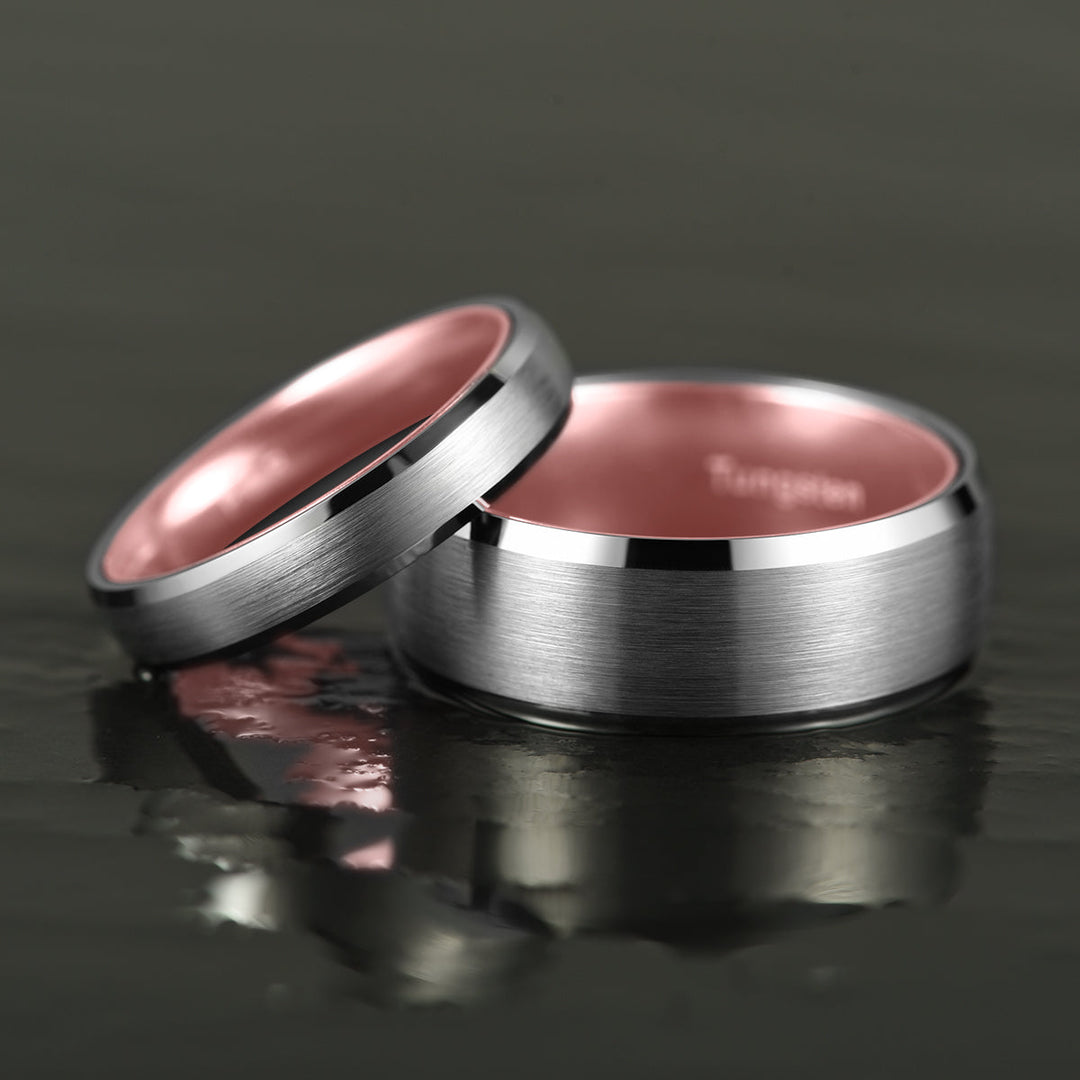 Pristine Passion Rose Interior Silver Tungsten Wedding Band 4MM - Rings By Pristine