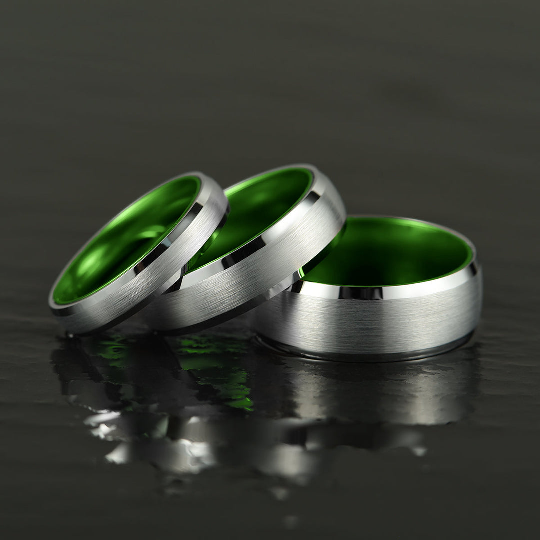Pristine Passion Green Interior Silver Tungsten Wedding Band 6MM - Rings By Pristine