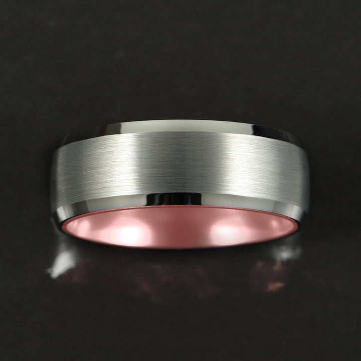 Pristine Passion Rose Interior Silver Tungsten Wedding Band 8MM - Rings By Pristine