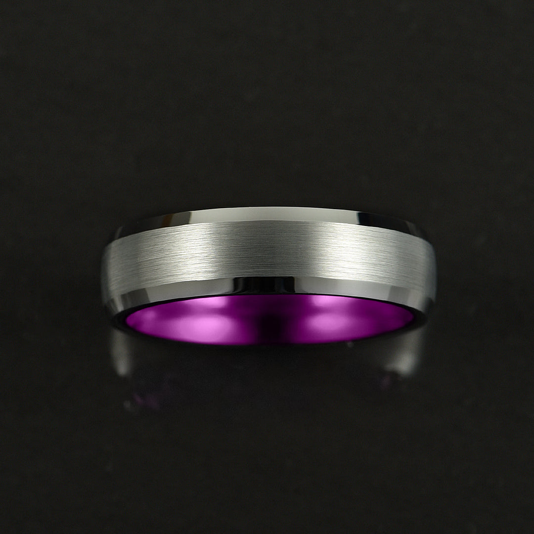 Pristine Passion Purple  Interior Silver Tungsten Wedding Band 4MM - Rings By Pristine