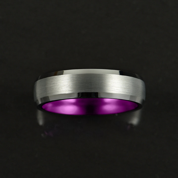 Pristine Passion Purple  Interior Silver Tungsten Wedding Band 4MM - Rings By Pristine