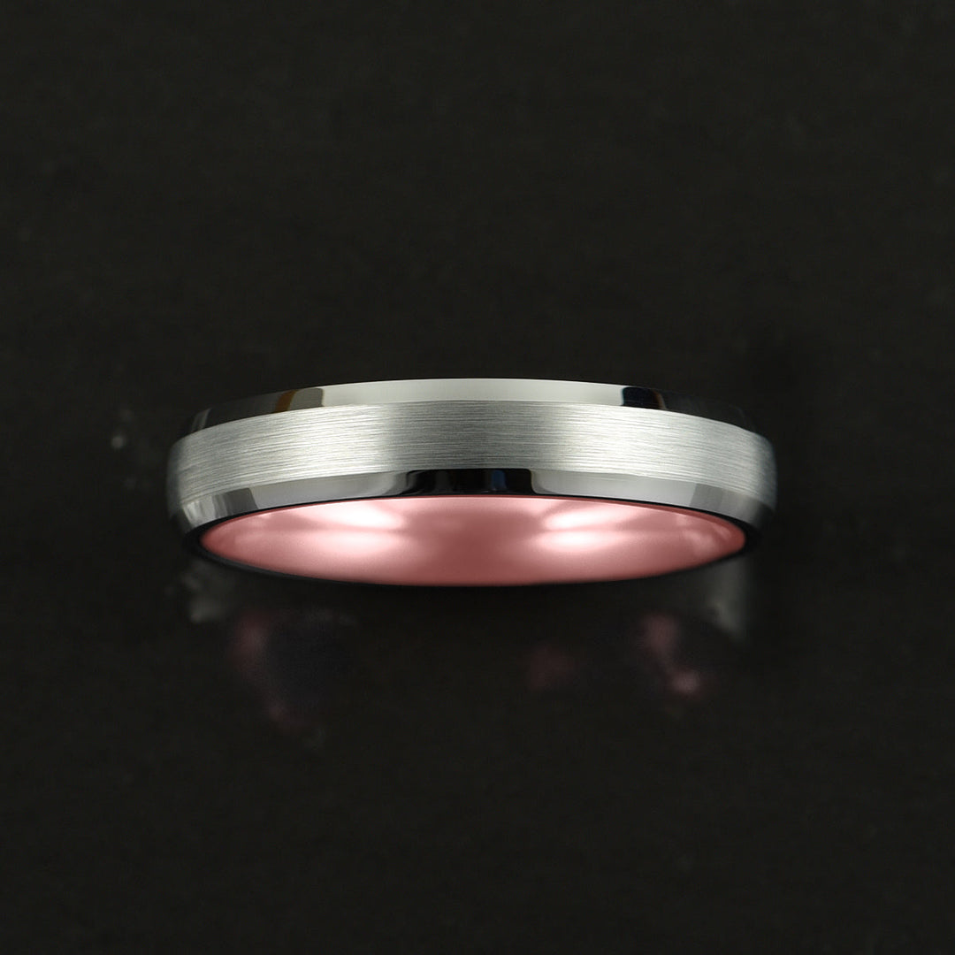 Pristine Passion Rose Interior Silver Tungsten Wedding Band 4MM - Rings By Pristine