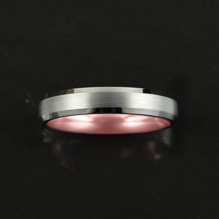 Pristine Passion Rose Interior Silver Tungsten Wedding Band 4MM - Rings By Pristine