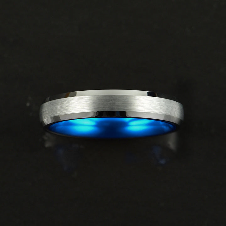 Pristine Passion Blue Interior Silver Tungsten Wedding Band 4MM - Rings By Pristine