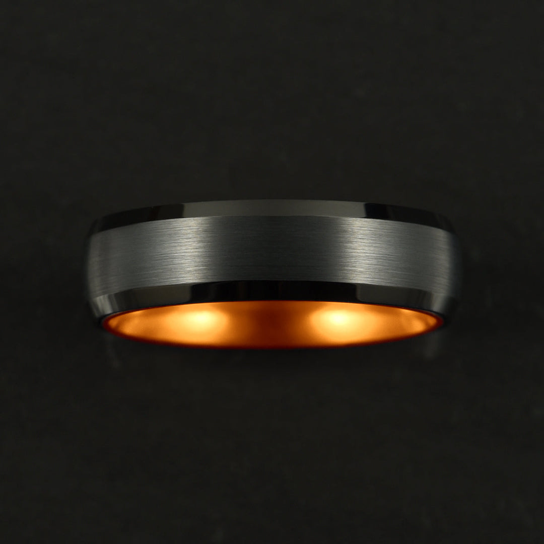 Pristine Passion Orange Interior Tungsten Men's Wedding Band 6MM - Rings By Pristine