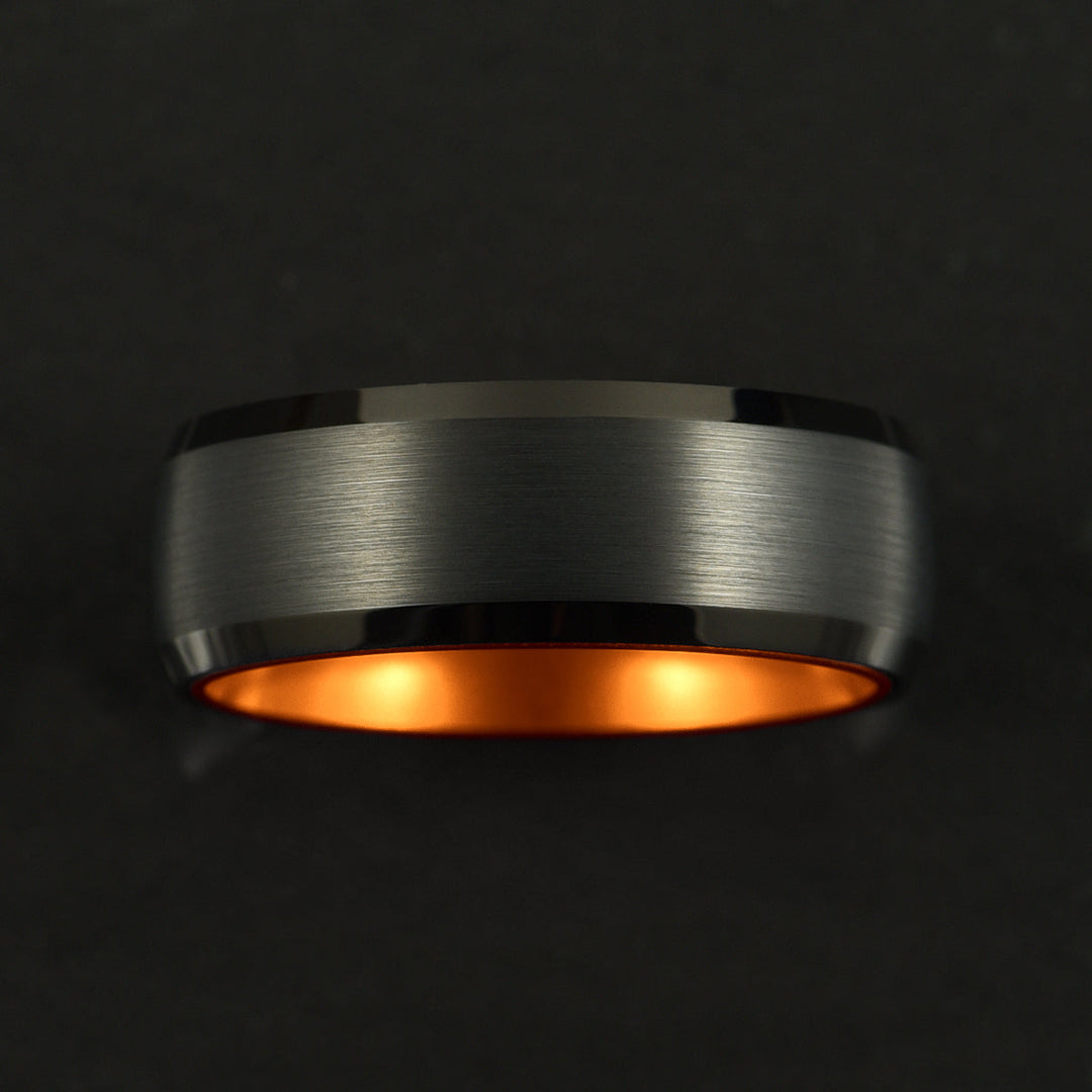 Pristine Passion Orange Interior Tungsten Wedding Band 8MM - Rings By Pristine