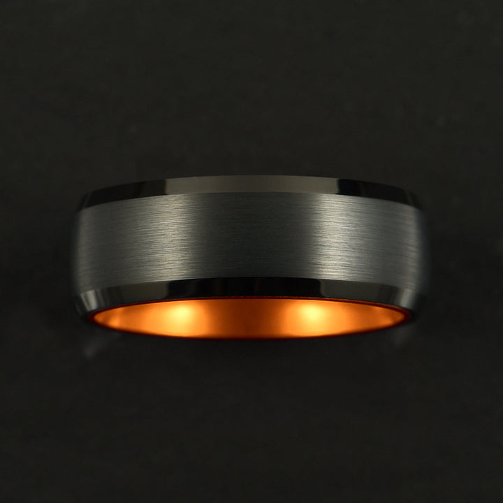 Pristine Passion Orange Interior Tungsten Wedding Band 8MM - Rings By Pristine