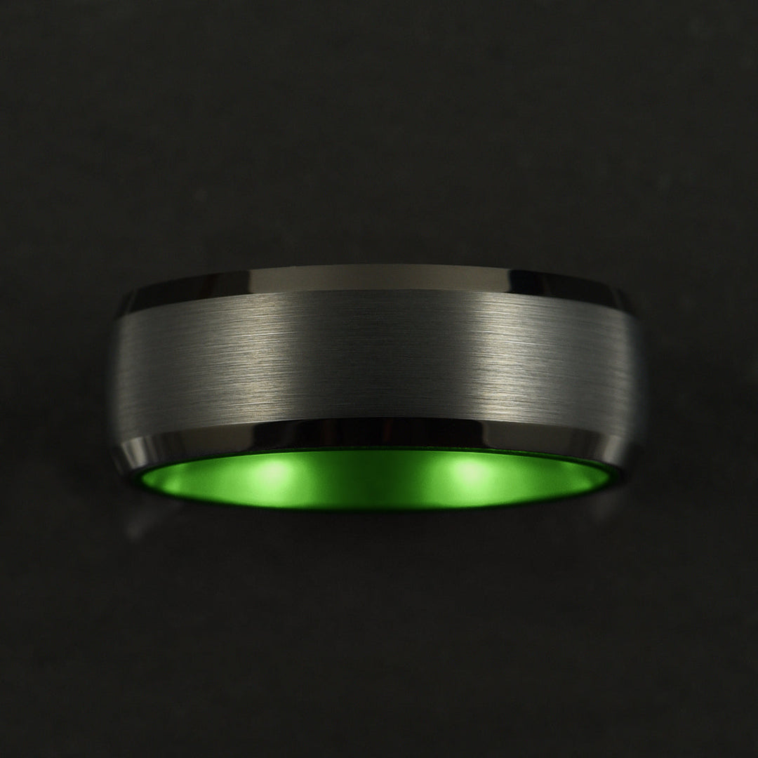 Pristine Passion Green Interior Tungsten Wedding Band 8MM - Rings By Pristine