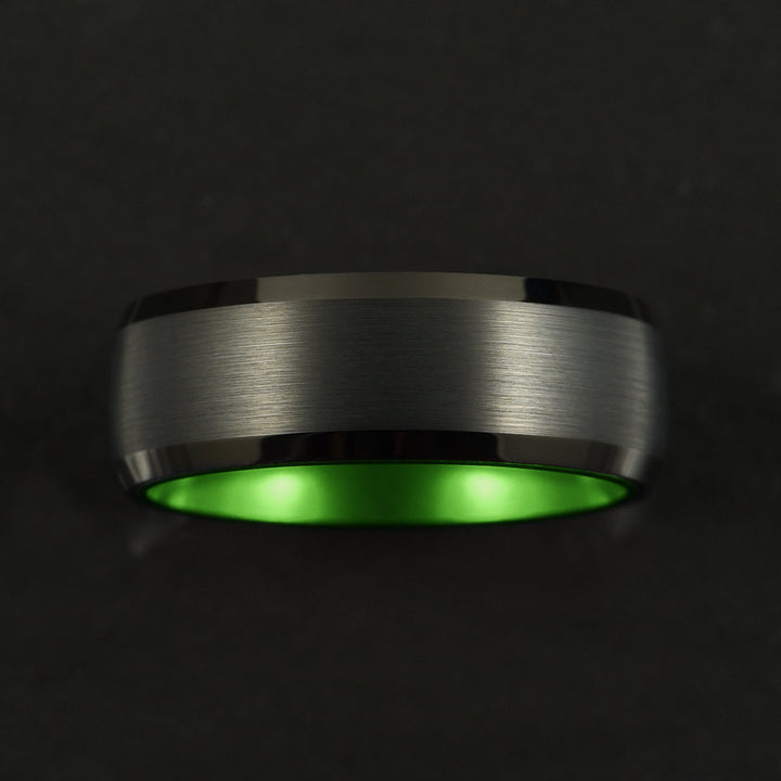 Pristine Passion Green Interior Tungsten Wedding Band 8MM - Rings By Pristine