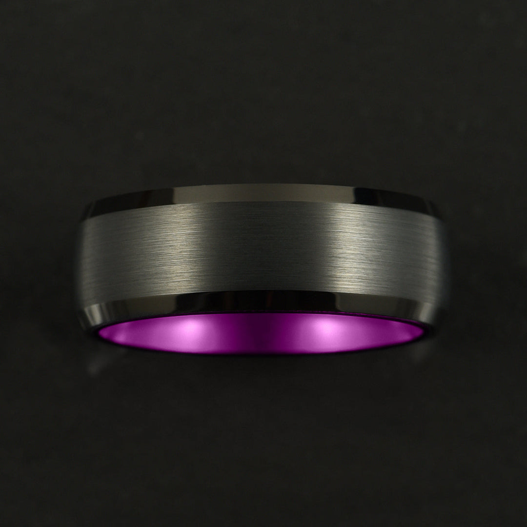 Pristine Passion Purple Interior Black Tungsten Wedding Band 8MM - Rings By Pristine