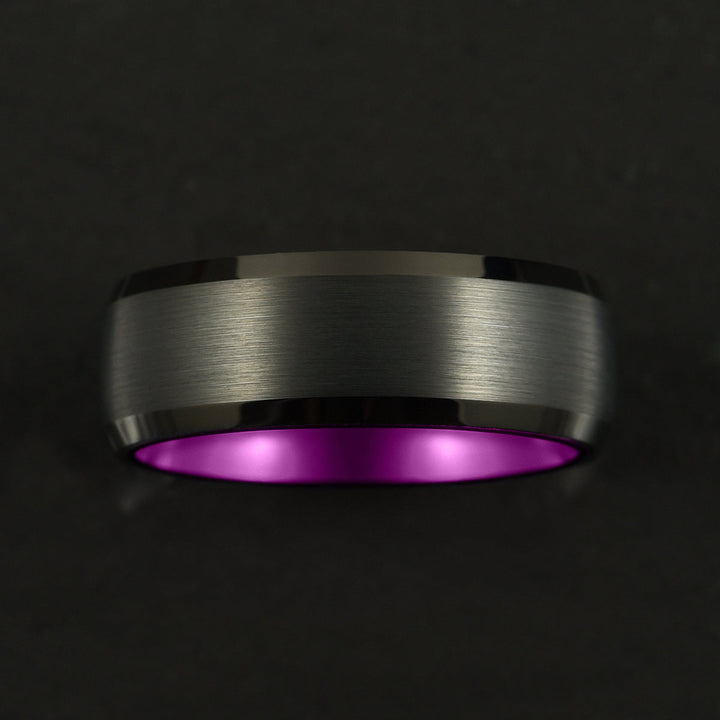 Pristine Passion Purple Interior Black Tungsten Wedding Band 8MM - Rings By Pristine
