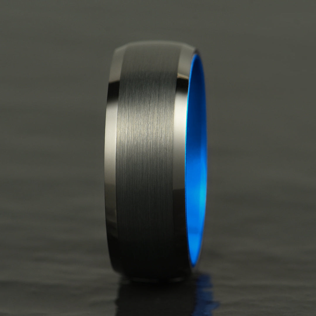 Pristine Passion Blue Interior Tungsten Wedding Band 8MM - Rings By Pristine