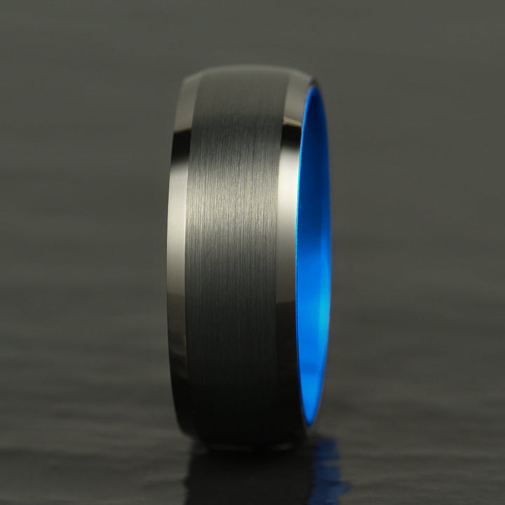 Pristine Passion Blue Interior Tungsten Wedding Band 8MM - Rings By Pristine