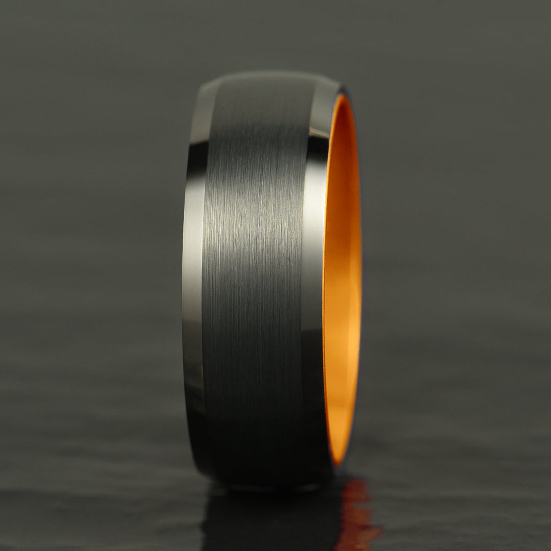 Pristine Passion Orange Interior Tungsten Wedding Band 8MM - Rings By Pristine