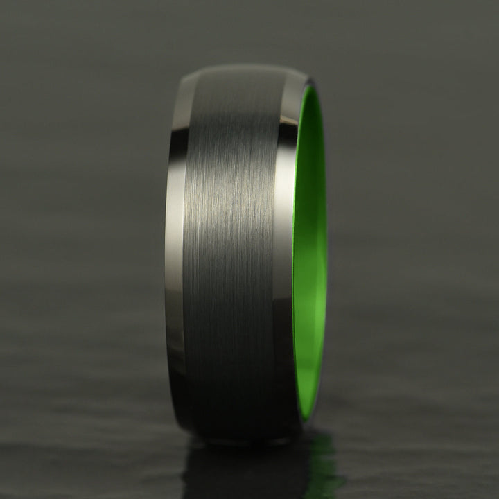 Pristine Passion Green Interior Tungsten Wedding Band 8MM - Rings By Pristine