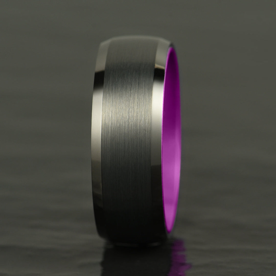 Pristine Passion Purple Interior Black Tungsten Wedding Band 8MM - Rings By Pristine