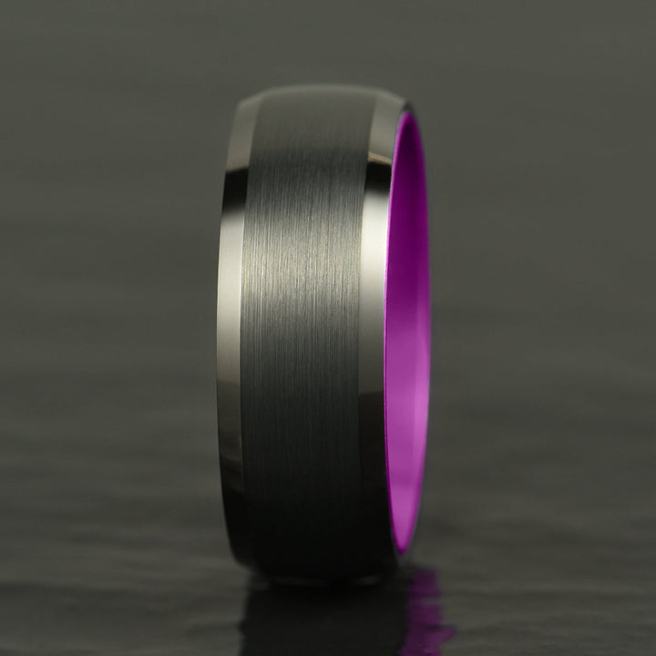 Pristine Passion Purple Interior Black Tungsten Wedding Band 8MM - Rings By Pristine