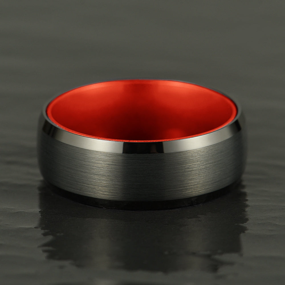 Pristine Passion Red Interior Tungsten Wedding Band 8MM