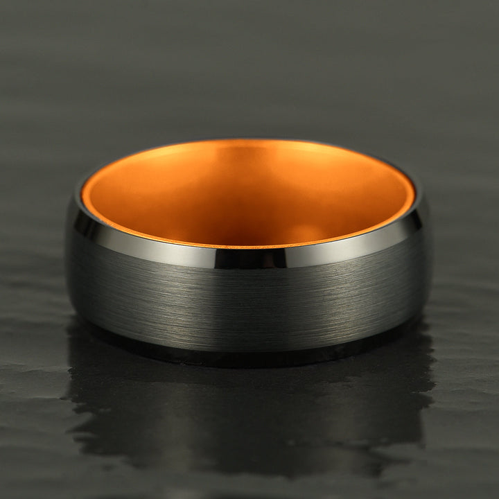 Pristine Passion Orange Interior Tungsten Wedding Band 8MM - Rings By Pristine