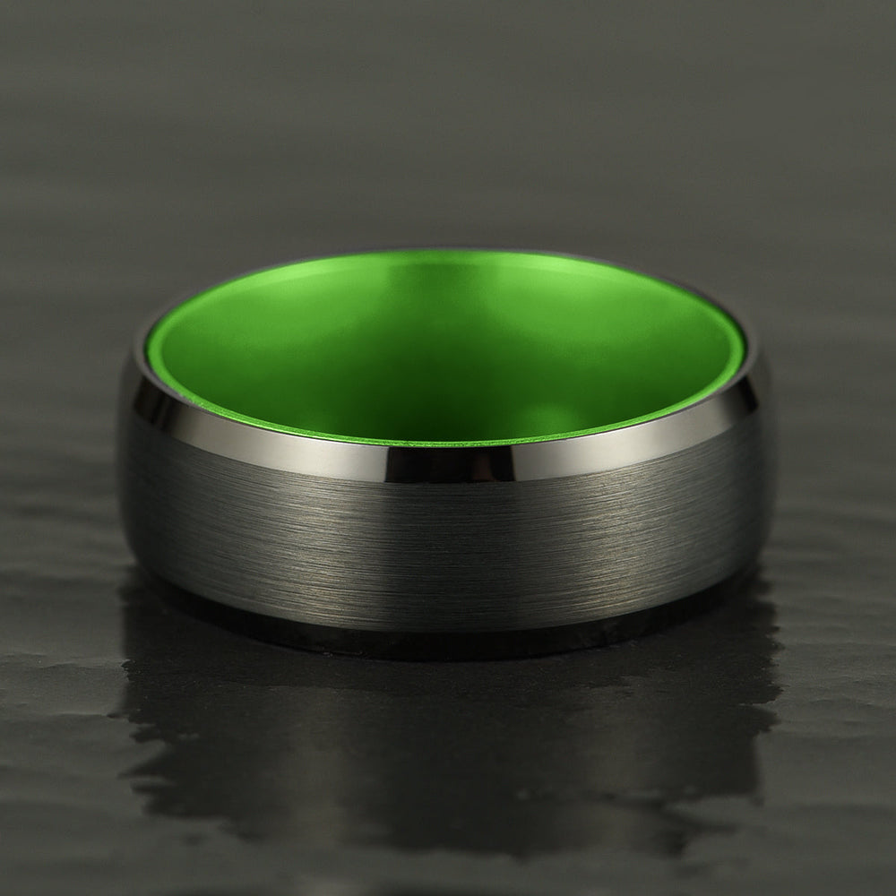 Pristine Passion Green Interior Tungsten Wedding Band 8MM - Rings By Pristine