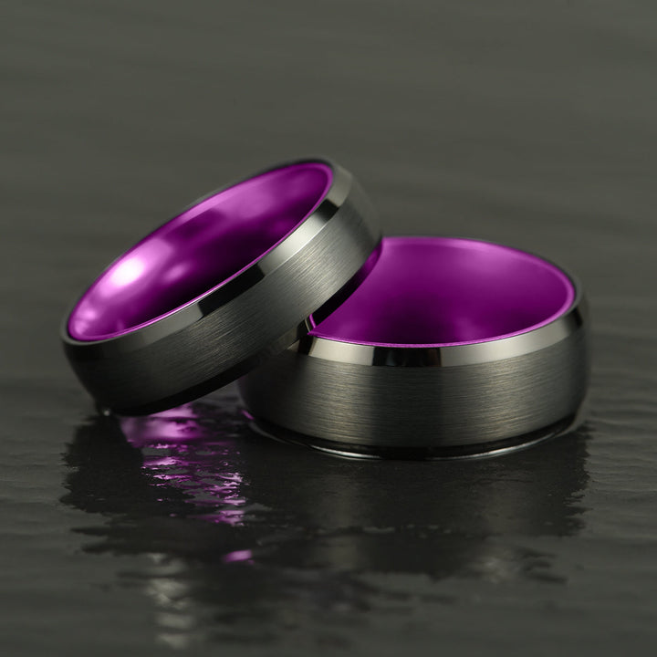 Pristine Passion Purple Interior Black Tungsten Wedding Band 8MM - Rings By Pristine