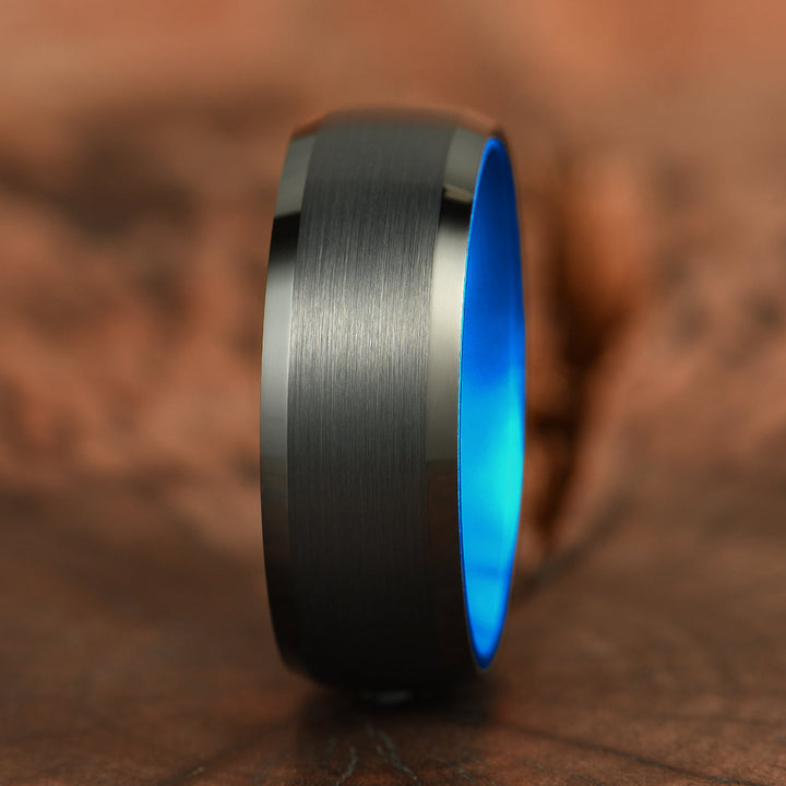 Pristine Passion Blue Interior Tungsten Wedding Band 8MM - Rings By Pristine