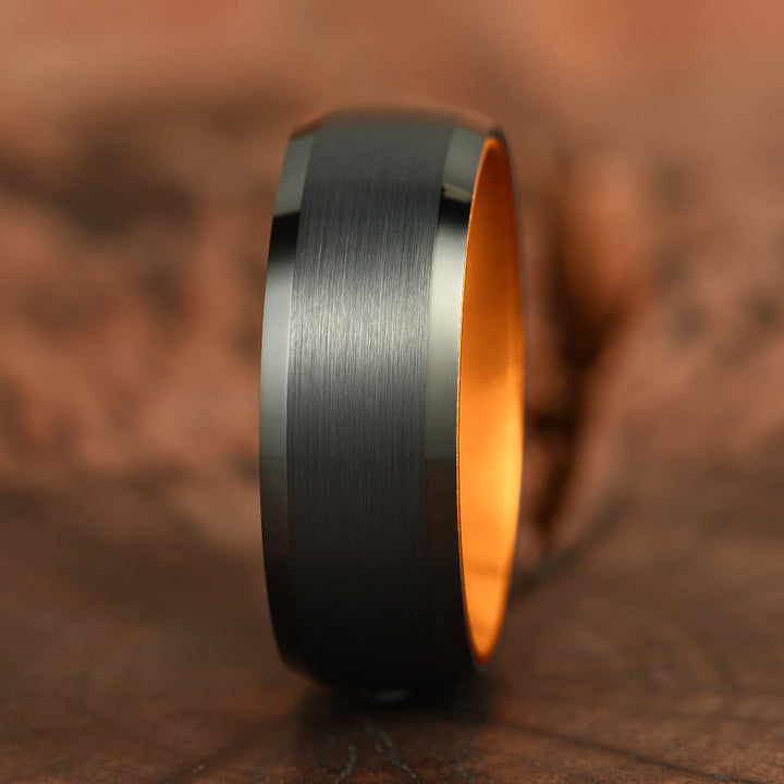 Pristine Passion Orange Interior Tungsten Wedding Band 8MM - Rings By Pristine