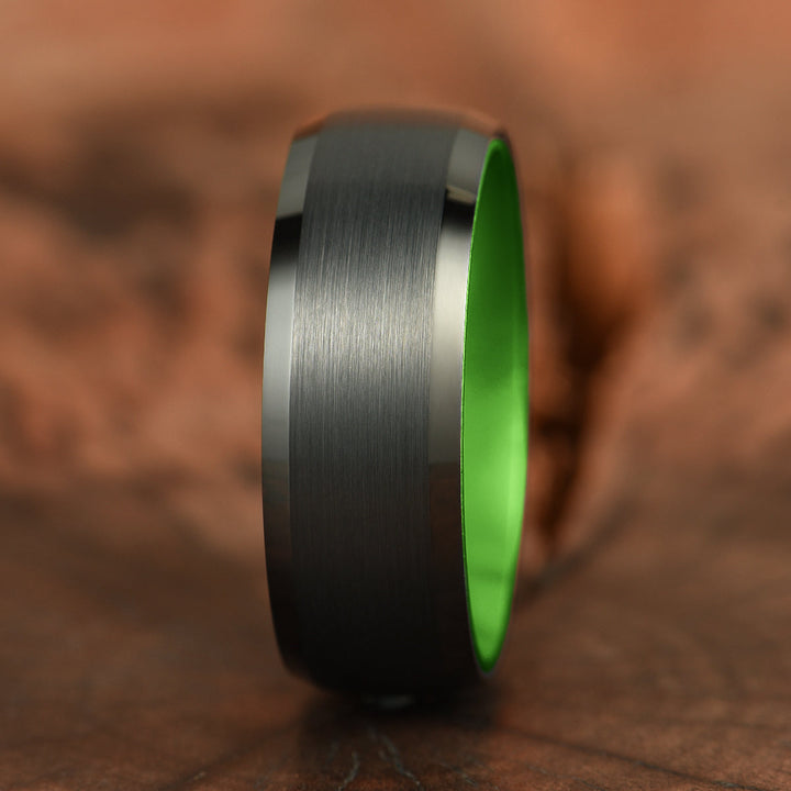 Pristine Passion Green Interior Tungsten Wedding Band 8MM - Rings By Pristine