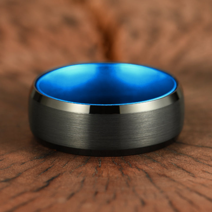Pristine Passion Blue Interior Tungsten Wedding Band 8MM - Rings By Pristine