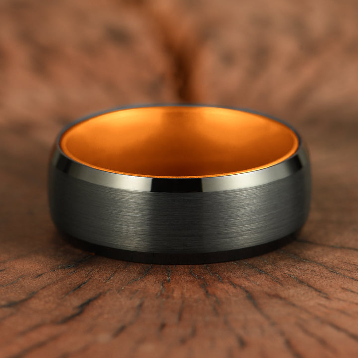 Pristine Passion Orange Interior Tungsten Wedding Band 8MM - Rings By Pristine
