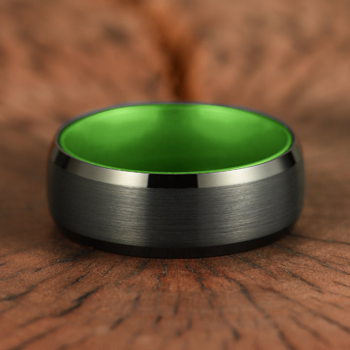 Pristine Passion Green Interior Tungsten Wedding Band 8MM - Rings By Pristine