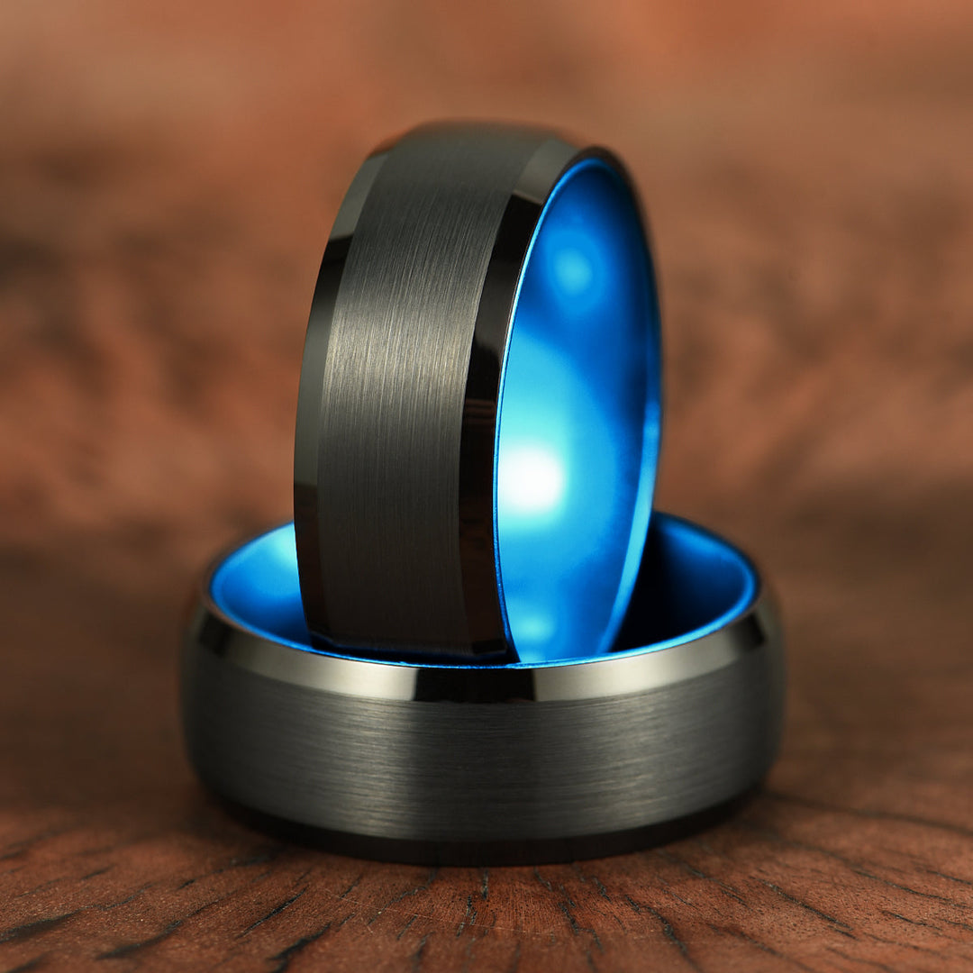Pristine Passion Blue Interior Tungsten Wedding Band 8MM - Rings By Pristine