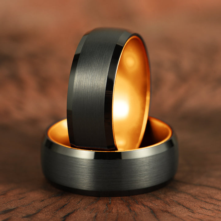 Pristine Passion Orange Interior Tungsten Wedding Band 8MM - Rings By Pristine