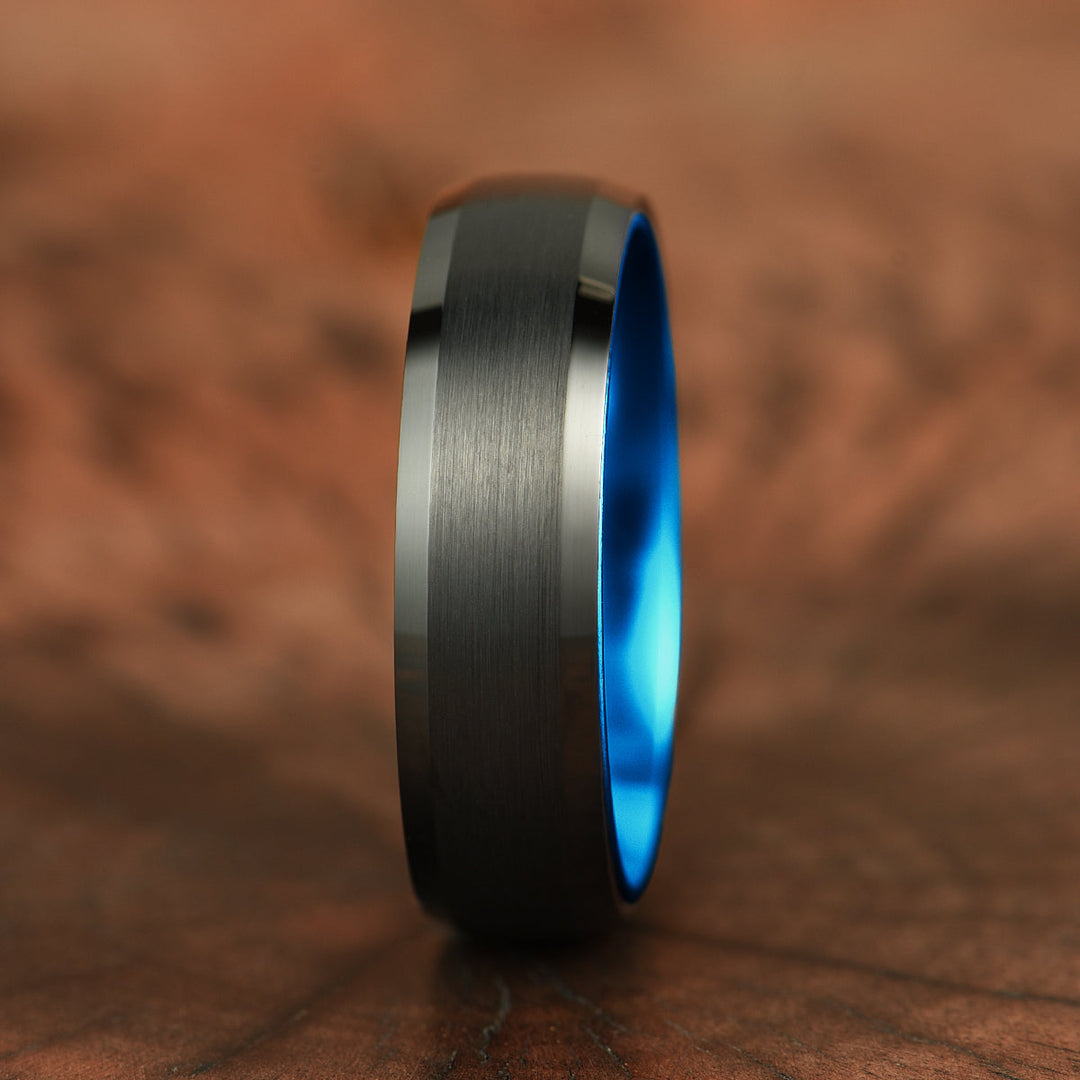 Pristine Passion Blue Interior Tungsten Men's Wedding Band 6MM - Rings By Pristine