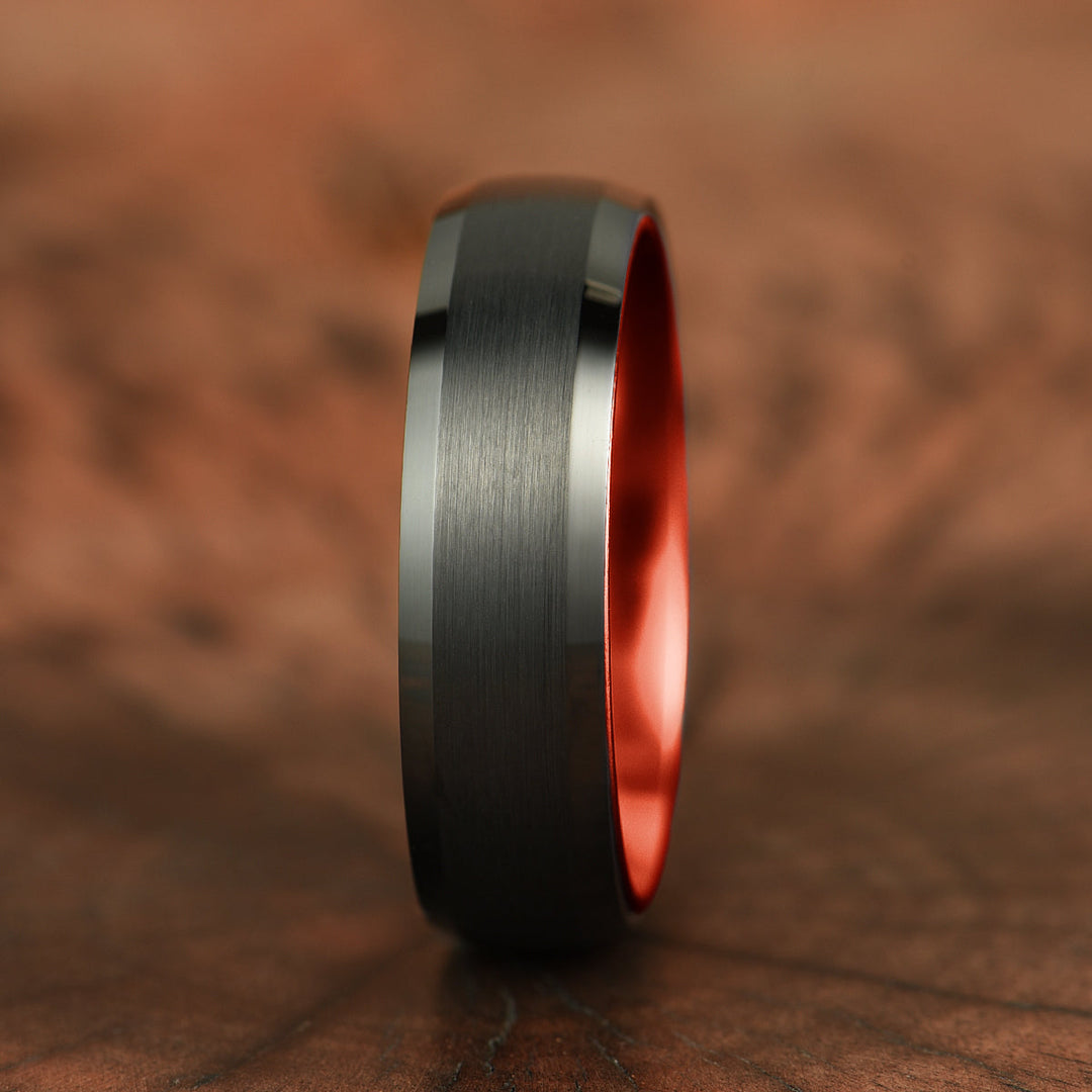 Pristine Passion Red Interior Tungsten Men's Wedding Band 6MM - Rings By Pristine