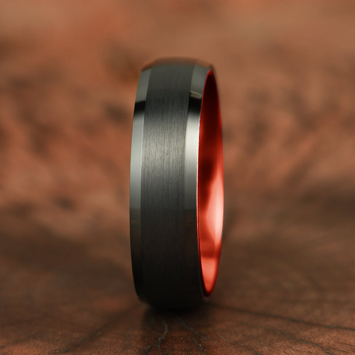 Pristine Passion Red Interior Tungsten Men's Wedding Band 6MM - Rings By Pristine
