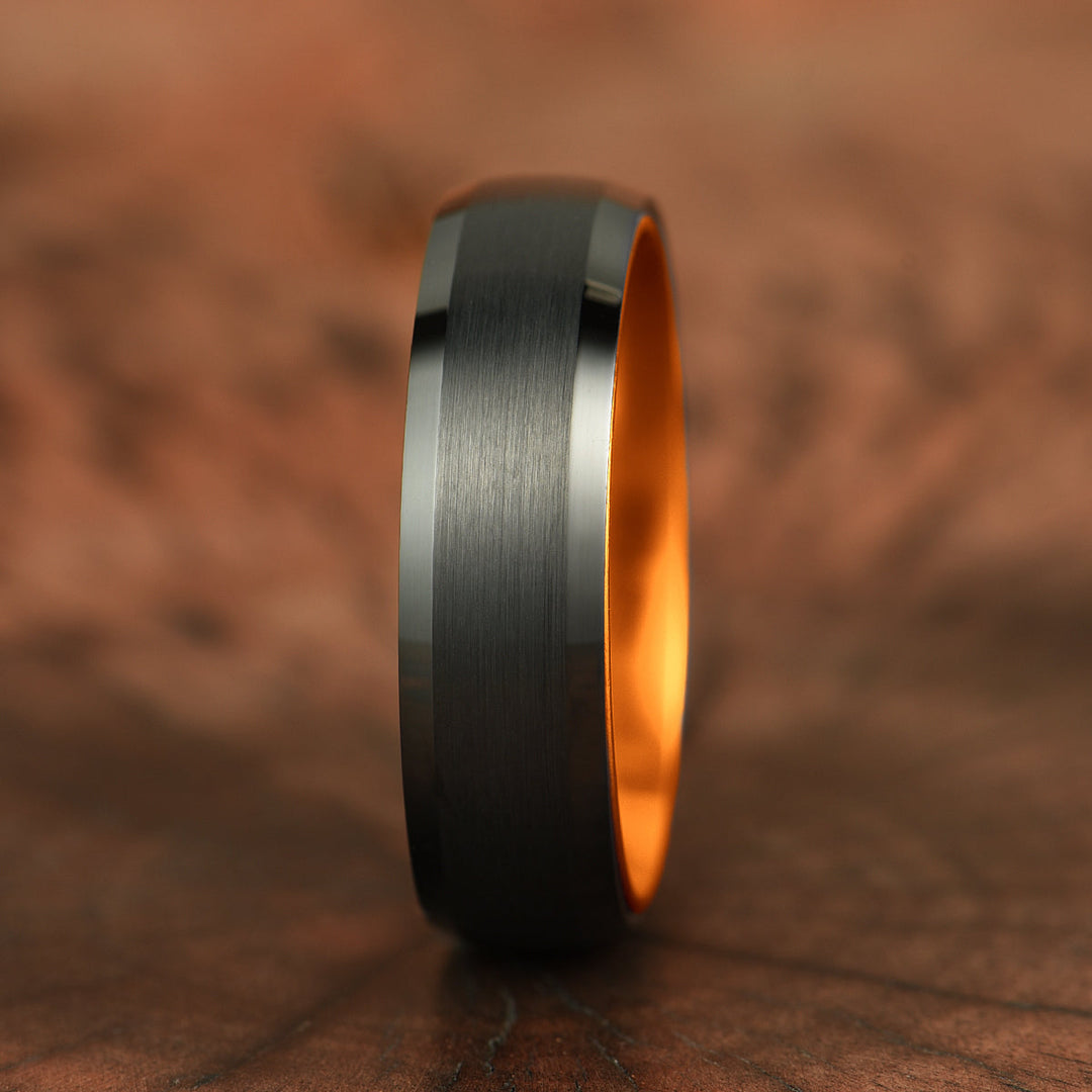 Pristine Passion Orange Interior Tungsten Men's Wedding Band 6MM - Rings By Pristine