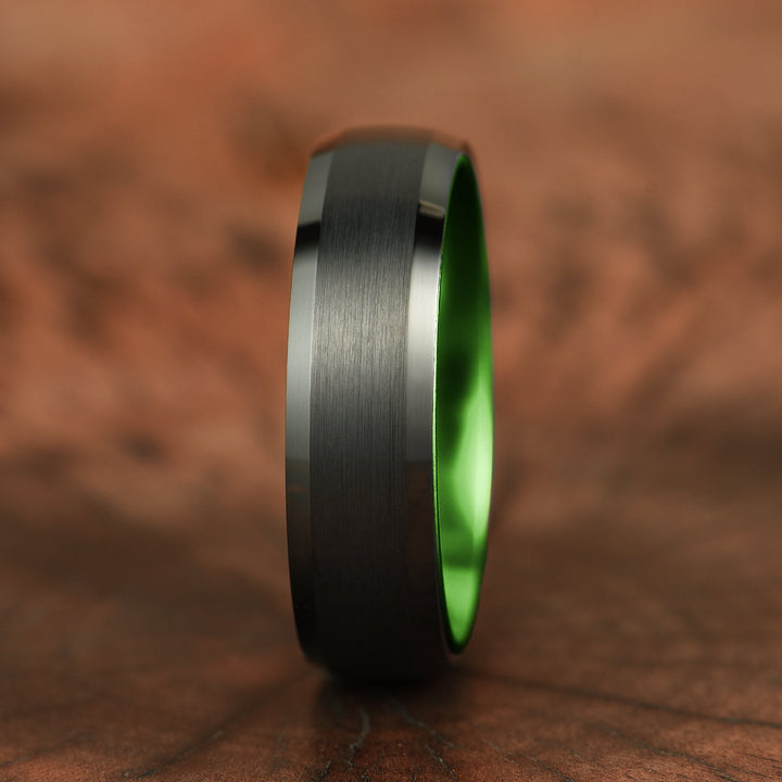 Pristine Passion Green Interior Tungsten Men's Wedding Band 6MM - Rings By Pristine