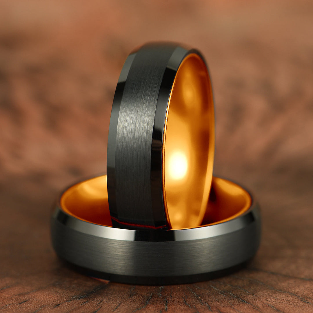 Pristine Passion Orange Interior Tungsten Men's Wedding Band 6MM - Rings By Pristine