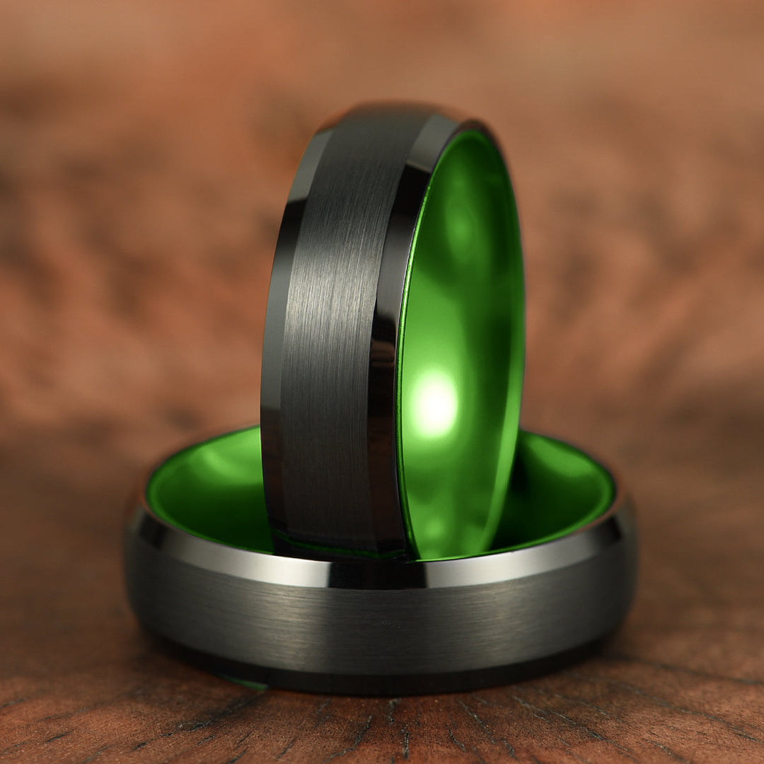 Pristine Passion Green Interior Tungsten Men's Wedding Band 6MM - Rings By Pristine