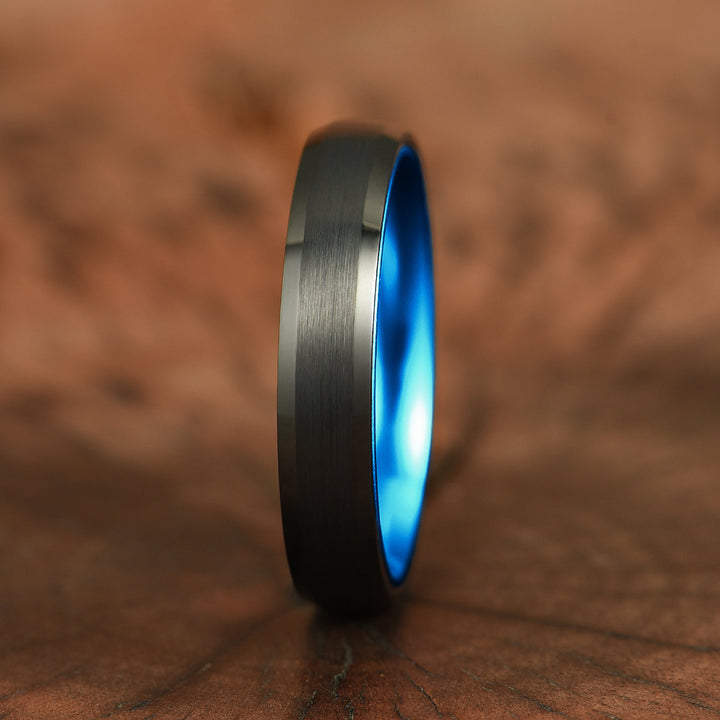 Pristine Passion Blue Interior Tungsten Women's Wedding Band 4MM - Rings By Pristine