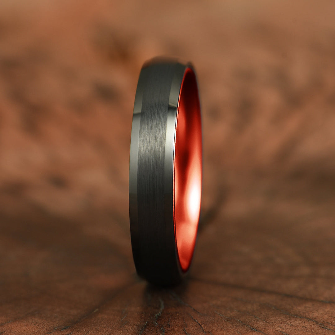 Pristine Passion Red Interior Tungsten Women's Wedding Band 4MM - Rings By Pristine