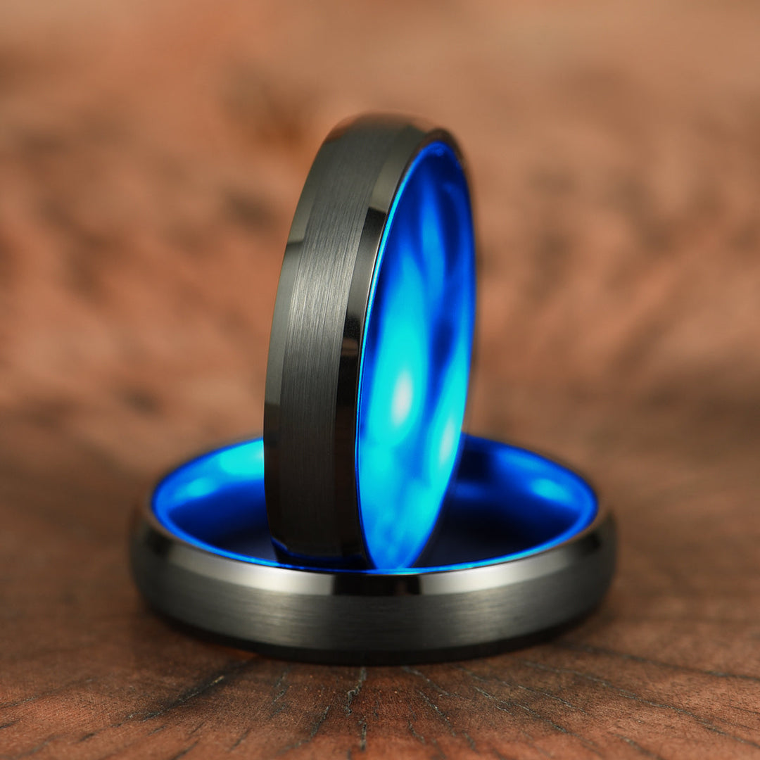 Pristine Passion Blue Interior Tungsten Women's Wedding Band 4MM - Rings By Pristine