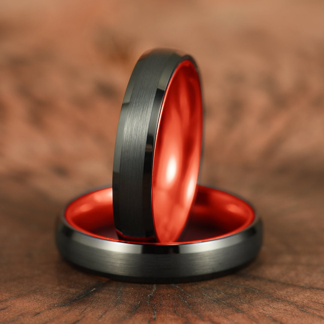 Pristine Passion Red Interior Tungsten Women's Wedding Band 4MM - Rings By Pristine